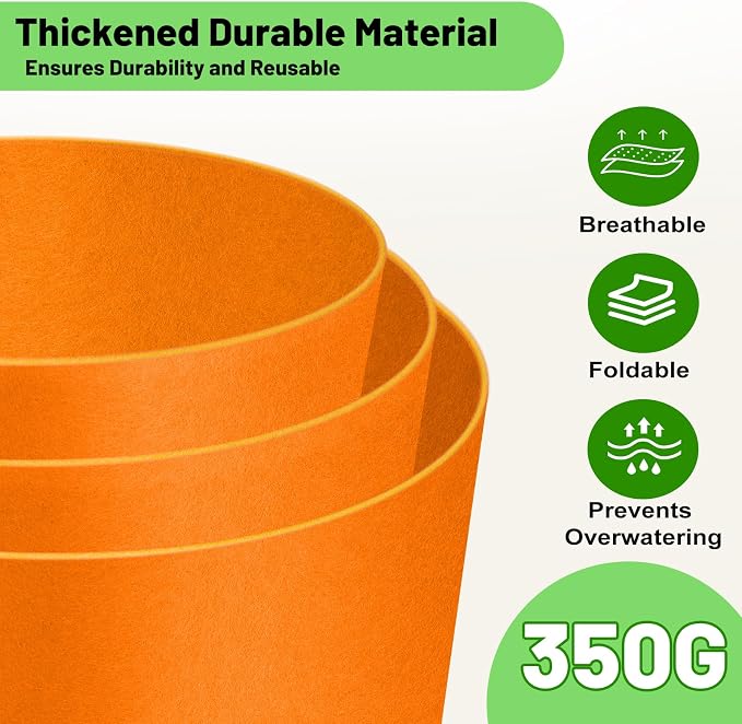 10 Gallon Fabric Grow Bags 5-Pack, 350G Heavy Duty Nonwoven Plant Pots - Image 2