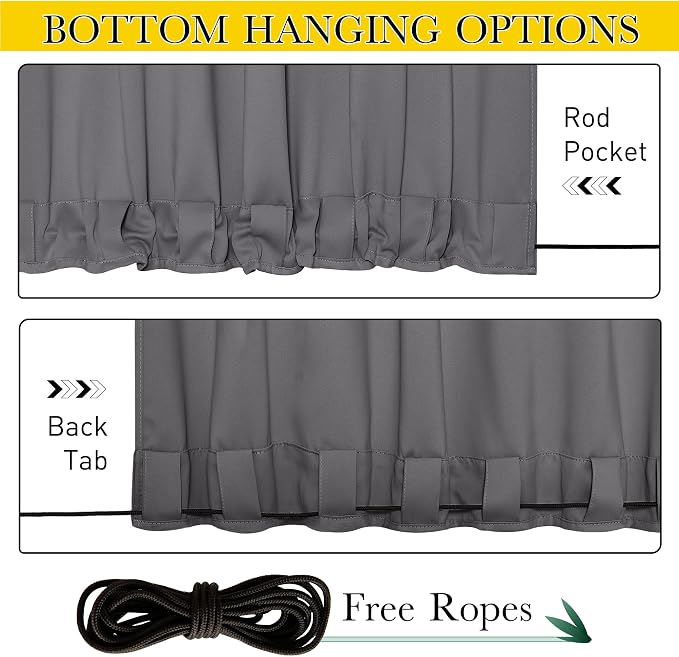 NICETOWN 2 Panels Outdoor Curtains Waterproof Pocket & Back Tab on Top & Bottom - Image 2