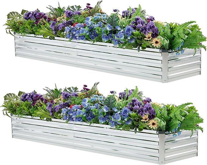 2 Pack 6x1.5x1FT Galvanized Raised Garden Bed Kit, Outdoor Metal Planter Box by Meberam