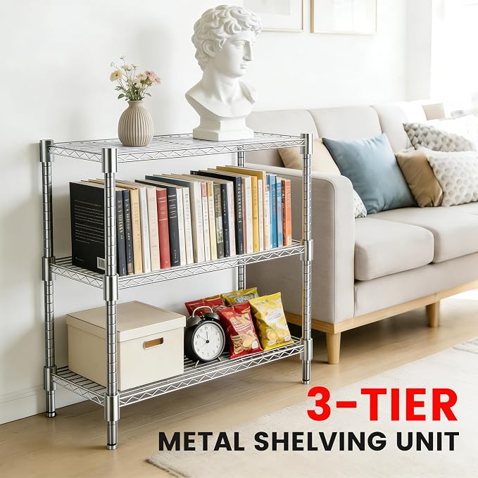 Xcity Storage Shelves, 3 Tier Heavy Duty Metal Shelving Unit, 1200 LBS Capacity - Image 3