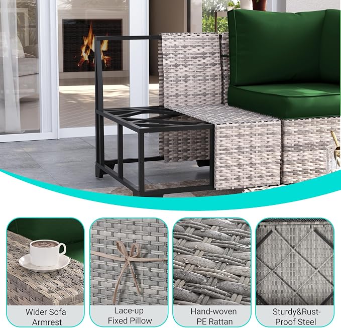 12-Piece Outdoor Patio Furniture Set Wicker Sectional Sofa Set, Patio - Image 4