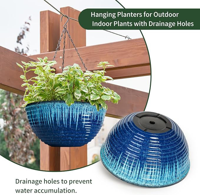 12 inch Hanging Planters for Indoor Outdoor Plants, 2 Pack Large Hanging Flower - Image 4