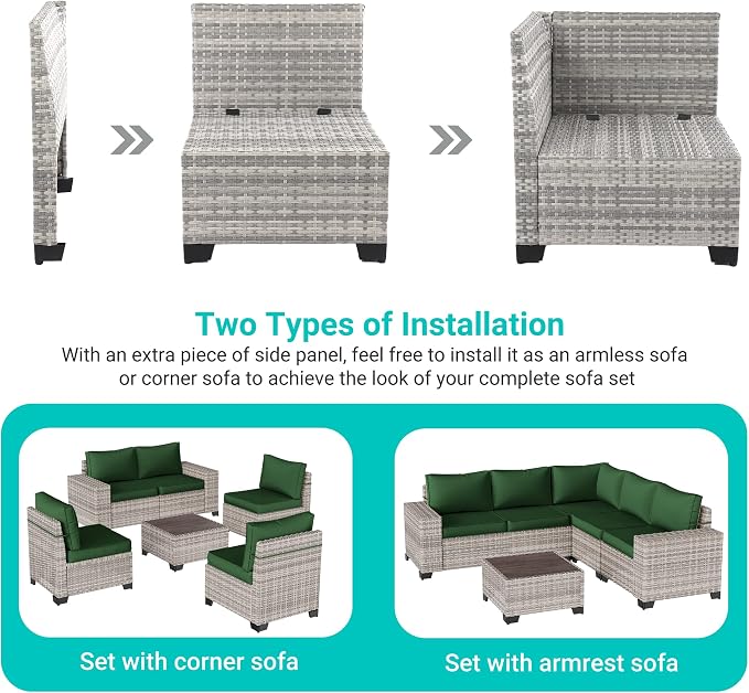 12-Piece Outdoor Patio Furniture Set Wicker Sectional Sofa Set, Patio - Image 3