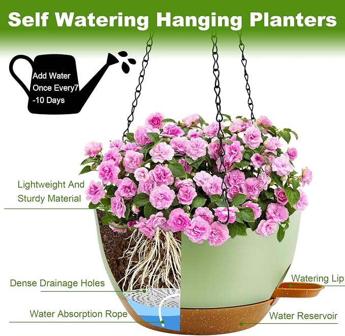 10 inch Hanging Planters for Indoor Plants, 3 Pack Self-Watering Hanging - Image 5