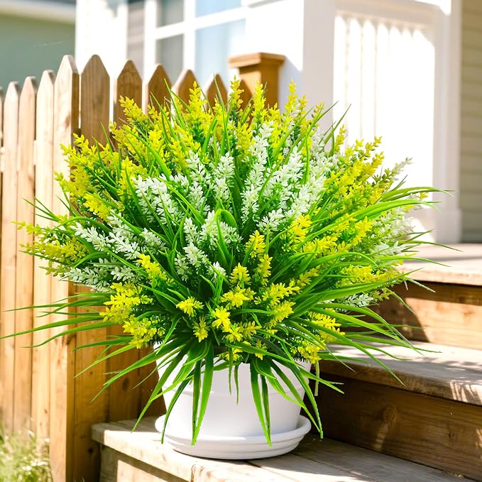 Artificial Plants Outdoor, Lavender Artificial Flowers Plastic Fake Faux - Image 5