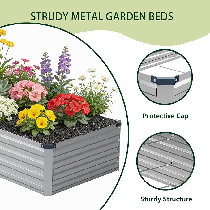 10x2x1ft Galvanized Raised Garden Bed, Outdoor Planter Boxes Metal Patio Kit - Image 3
