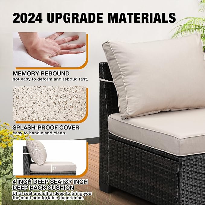 10 Pieces Patio Furniture Set All-Weather Outdoor Wicker Sectional Conversation - Image 4