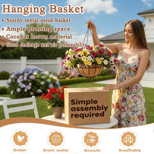10 inch Metal Hanging Baskets For Plants Outdoor 4 Pack Round Metal Wire - Image 2