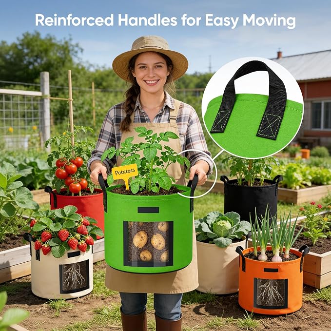 10 Gallon Potato Grow Bags: Set of 5 Colorful Gardening Supplies Fabric Pots - Image 6