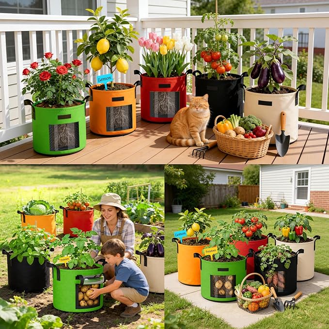 10 Gallon Potato Grow Bags: Set of 5 Colorful Gardening Supplies Fabric Pots - Image 8