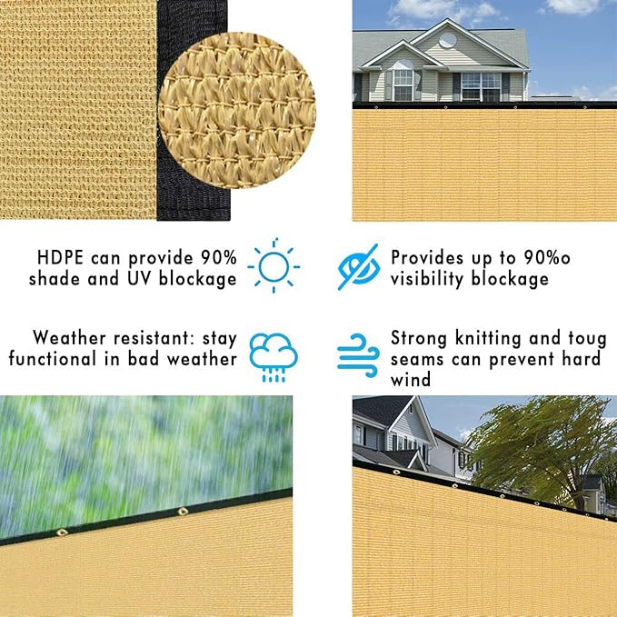 UPGRADE Privacy Fence Screen 6'x9' Sand Outdoor 90% Visibility Blockage 170 GSM - Image 6