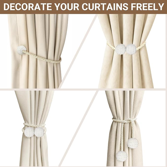 Hion Magnetic Curtain Tiebacks Beige 6 Pack, Curtain Tiebacks Buckles Holdbacks - Image 5