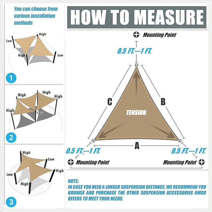 Amgo Custom Size 11' x 17' x 20.2' Turquoise Triangle Sun Shade Sail UPF50+ - Image 2