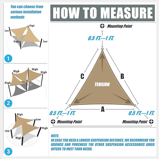 Amgo Custom Size 17' x 20' x 26.2' Red Right Triangle Sun Shade Sail UPF50+ - Image 2