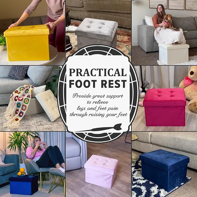 Storage Ottoman Folding Foot Stool Velvet Foot Rest - Image 3