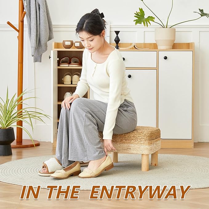 Ottoman Foot Stool Rectangular Footrest Natural Seagrass Footstool - Image 5