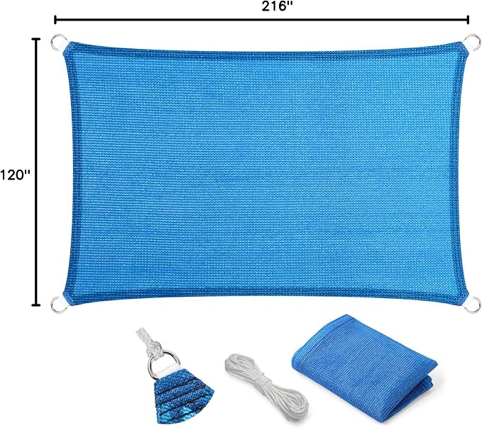 Eden's Decor Straight Flat-Edged Sun Shade Sail Rectangular 10' x 18' Blue - Image 9