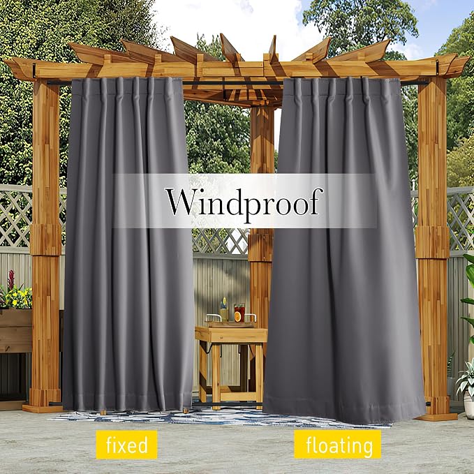 NICETOWN 2 Panels Outdoor Curtains Waterproof Pocket & Back Tab on Top & Bottom - Image 5