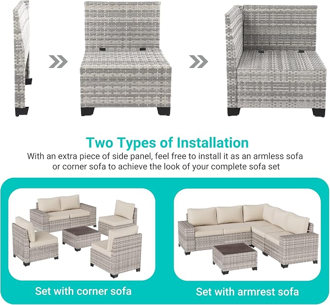 12-Piece Outdoor Patio Furniture Set Wicker Sectional Sofa Set, Patio - Image 3