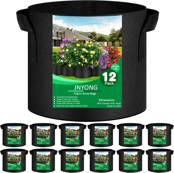 12-Pack 30 Gallon Thickened Non-Woven Grow Bags, Aeration Fabric Pots by JNYONG