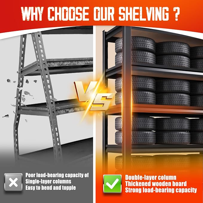 71"H-35"W Garage Shelving-2050LBS 5 Tier Storage Shelves, Adjustable Heavy Duty - Image 5