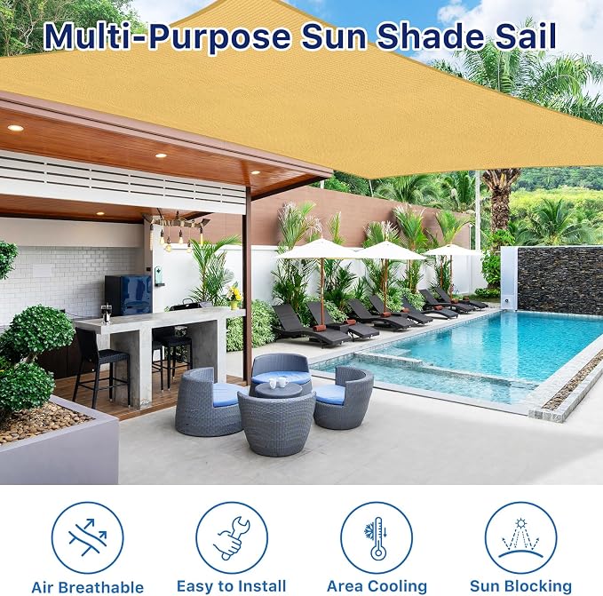 12'x12' Sun Shade Sail, UV Protection Outdoor Shade, Curved Tear Resistant - Image 6