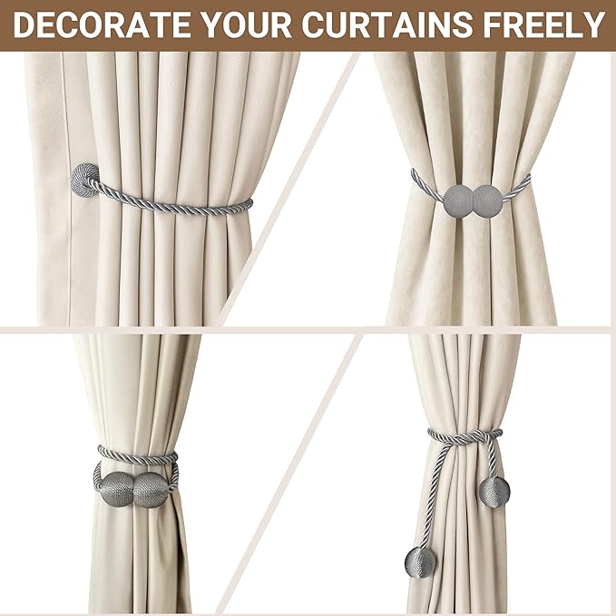 Hion Magnetic Curtain Tiebacks Grey 4 Pack, Curtain Tiebacks Buckles Holdbacks - Image 7