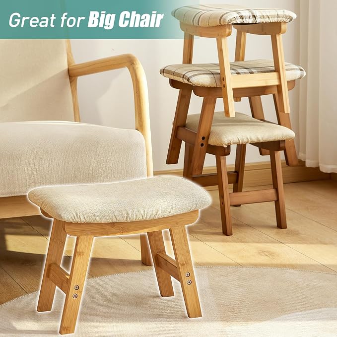 Foot Stools Ottoman, Small Foot Stool Ottoman, and Footstool, Wooden Foot Stool - Image 7