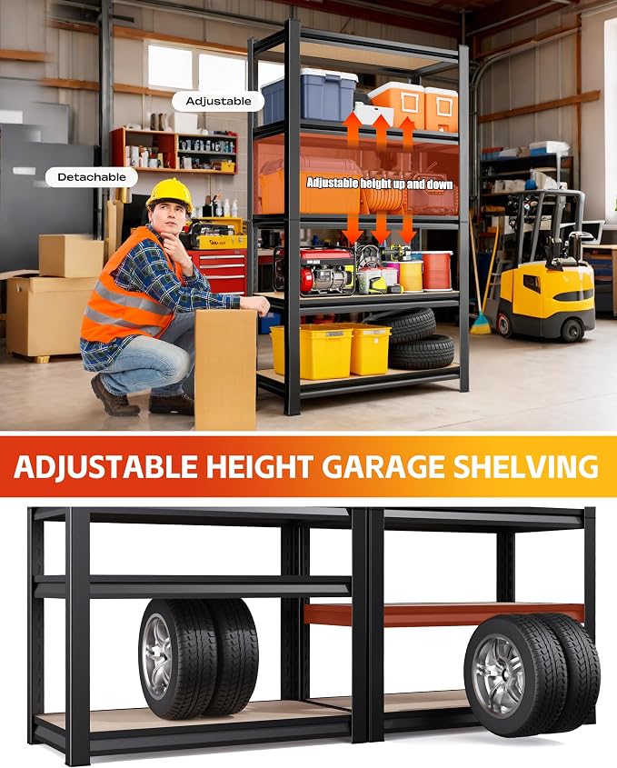 AOAORRG Set of 2 Garage Shelving Heavy Duty Storage Shelves, Metal Adjustable - Image 6