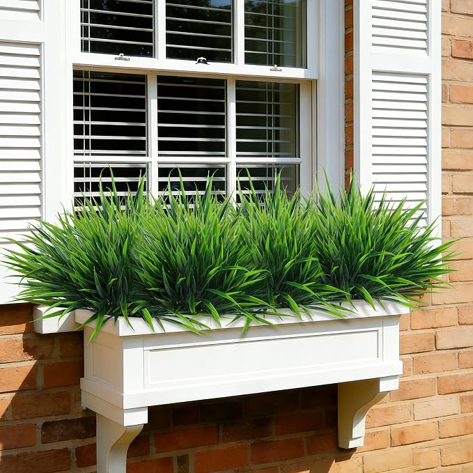 12Pcs Artificial Plants Outdoor Fake Plastic Grass Spring Decoration UV - Image 5