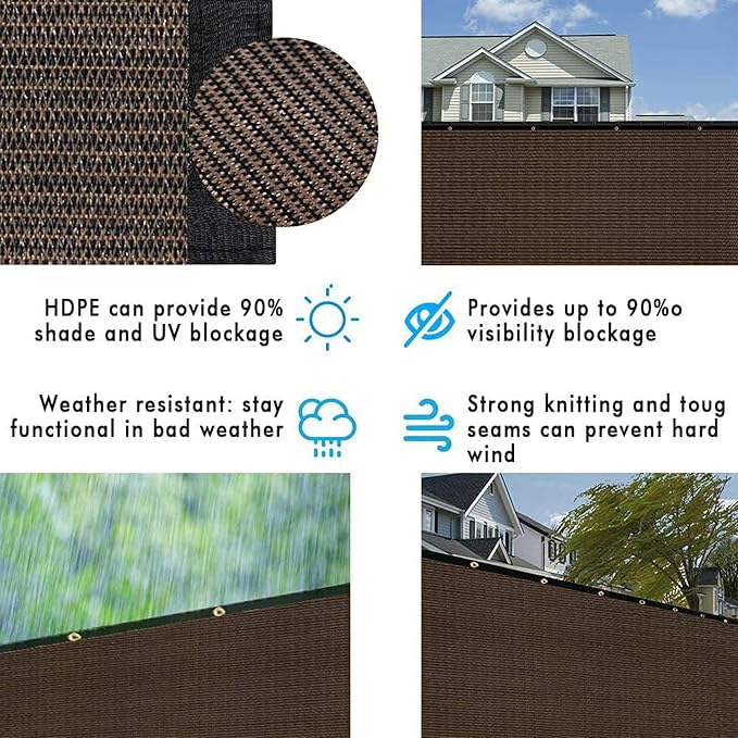 UPGRADE Privacy Fence Screen 6'x37' Brown Outdoor 90% Visibility Blockage 170 - Image 5