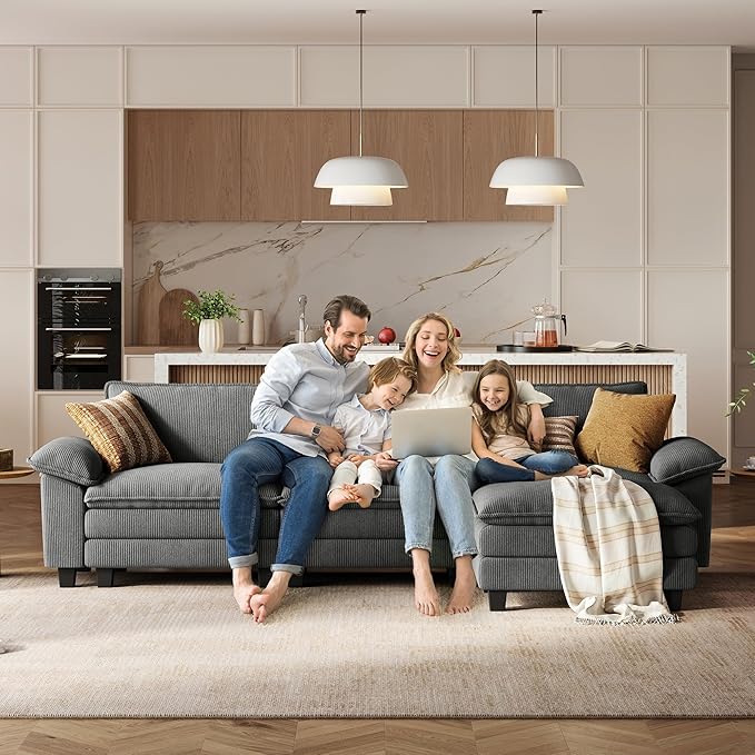 LINSY HOME 157'' Modular Sectional Sofa Grey Couch Corduroy Cloud Couches - Image 6