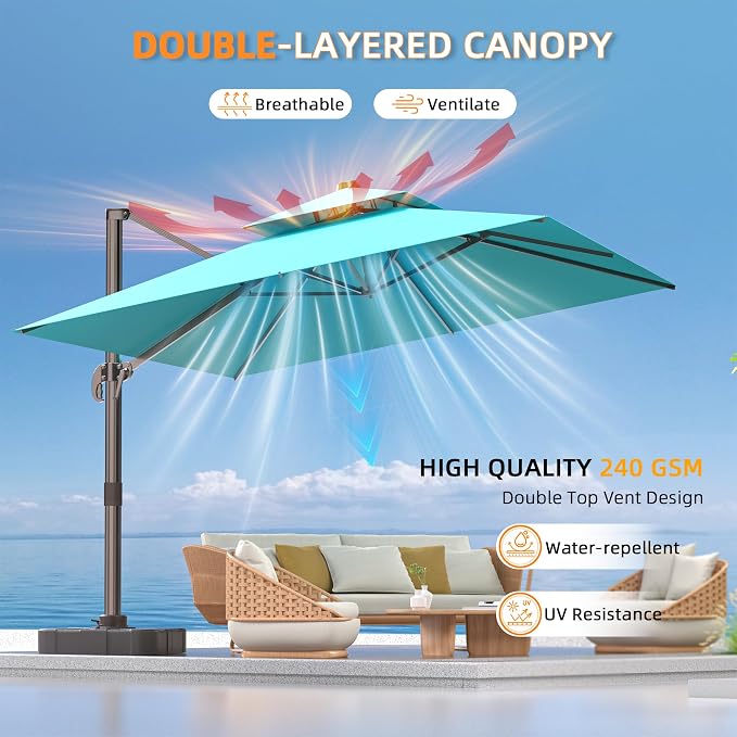 10' X 13' Outdoor Patio Umbrella Large Rectangle Cantilever Umbrella Heavy Duty - Image 3