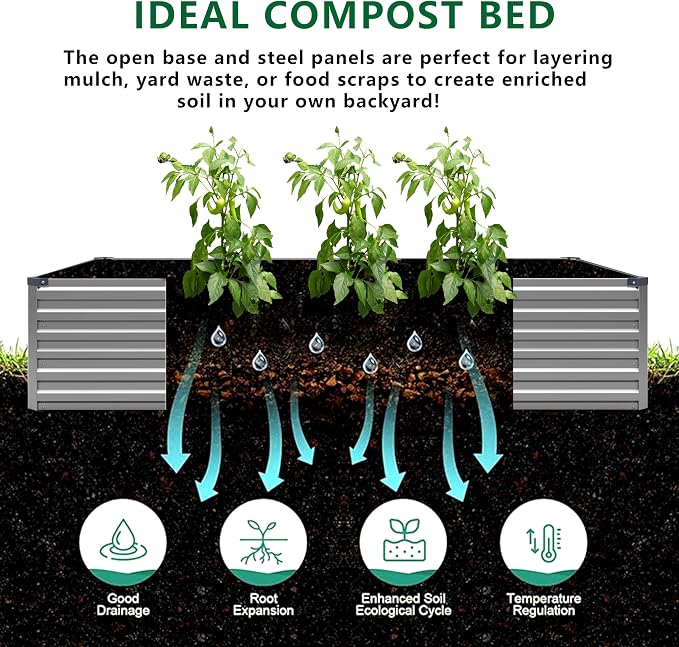 12x4x1.5FT Galvanized Raised Garden Bed, Vegetable Boxes-Rectangle Metal Flower - Image 3