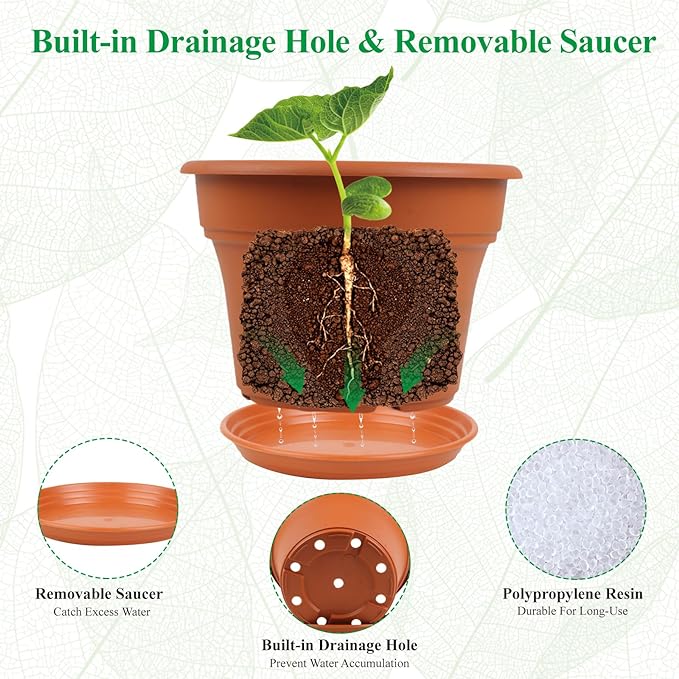 11 Inch Plastic-Flower-Pot-for-Indoor-Plants, 4 Pack Large Outdoor Planter Pot - Image 3
