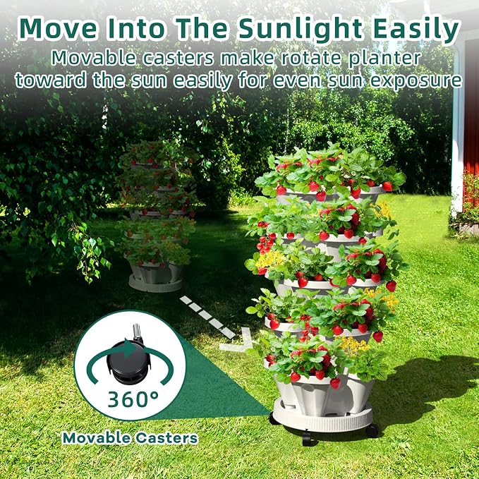 Strawberry Vertical Planters Tower Garden 3 Pack, 7 Tiered Stacking Herb - Image 4