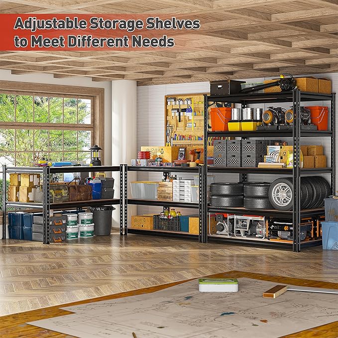REIBII 2400LBS Storage Shelves 5 Tier Garage Shelving Heavy Duty, Adjustable - Image 2