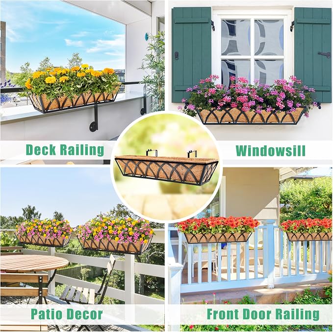 6pcs 24 Inch Window Deck with Coco Liner, Metal Hanging Flower Planter Window - Image 7