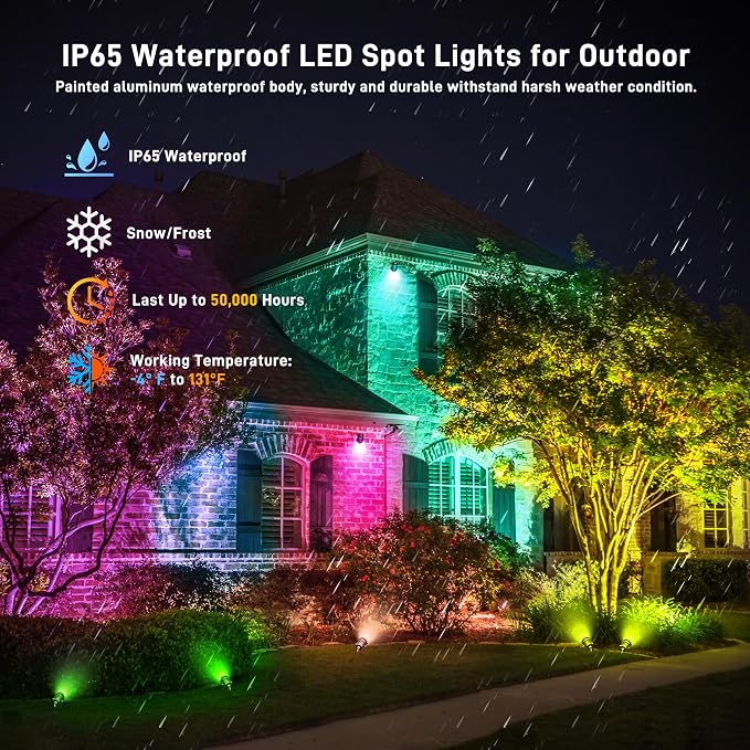 12W RGBW Color Changing Landscape Spotlights, 110V Plug-in Outdoor LED Spot - Image 3