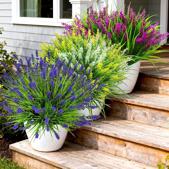 Artificial Plants Outdoor, Lavender Artificial Flowers Plastic Fake Faux - Image 4