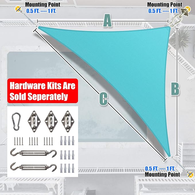 Amgo Custom Size 17' x 18' x 24.8' Turquoise Triangle Sun Shade Sail Order to - Image 7