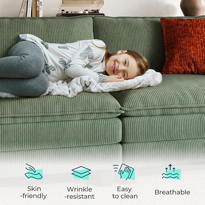 LINSY HOME 123'' Modular Sectional Sofa Green Couch Corduroy Cloud Couches - Image 5