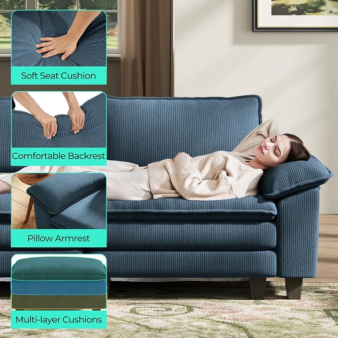 LINSY HOME 90'' Cloud Loveseat Sofa, Modular Sectional Couches Corduroy Cloud - Image 4