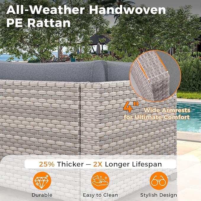 12-Seat Modern Outdoor Wicker Rattan Patio Furniture Set - Image 4