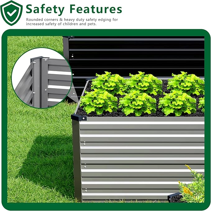 12x2x2FT Galvanized Raised Garden Bed Kit, Vegetable Plant Boxes-Rectangle - Image 6