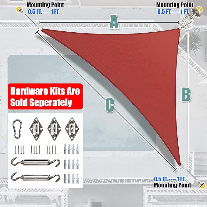 Amgo Custom Size 17' x 20' x 26.2' Red Right Triangle Sun Shade Sail UPF50+ - Image 8