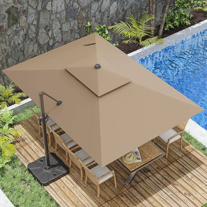 10x13FT Cantilever Outdoor Patio Umbrellas, Double Top Large Rectangle Umbrella by ZLACUIU