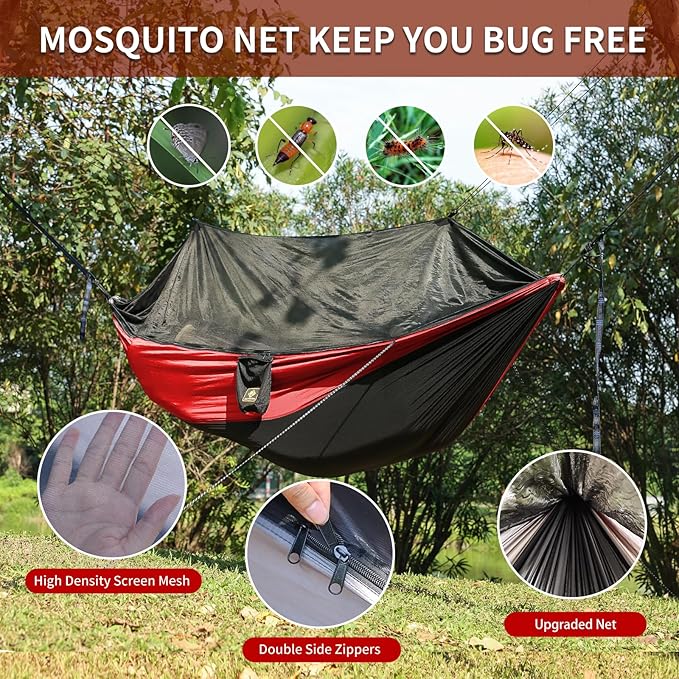 Camping Hammock with Net, Travel Portable Lightweight Hammocks with Tree Straps - Image 2