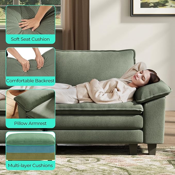 LINSY HOME 90'' Cloud Loveseat Sofa, Modular Sectional Couches Corduroy Cloud - Image 4