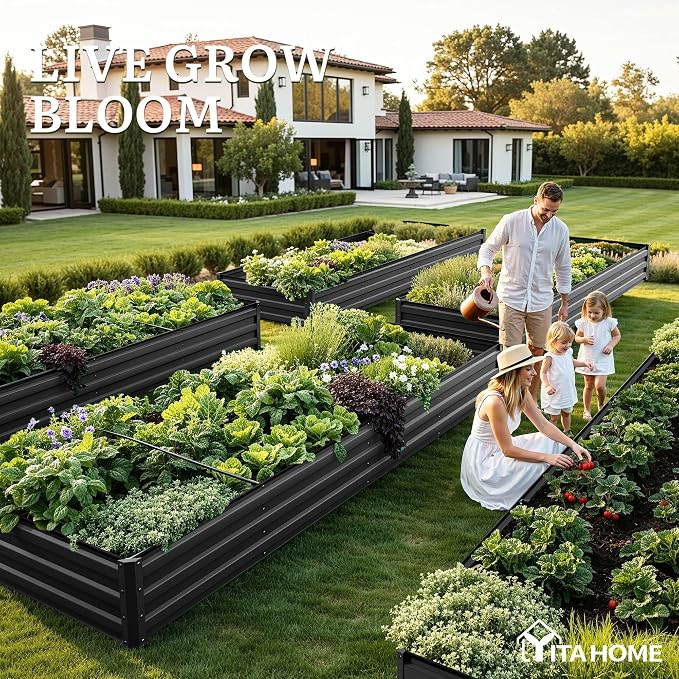 YITAHOME 4pcs 12x4x1 ft Galvanized Raised Garden Bed Kit, Large Metal Planter - Image 3